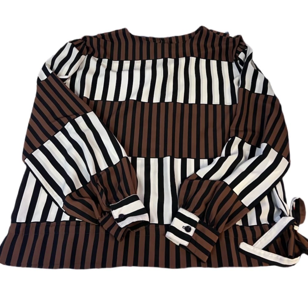 Women’s Lloyd Williams Striped Blouse Black White Brown Bow detail Size L/XL