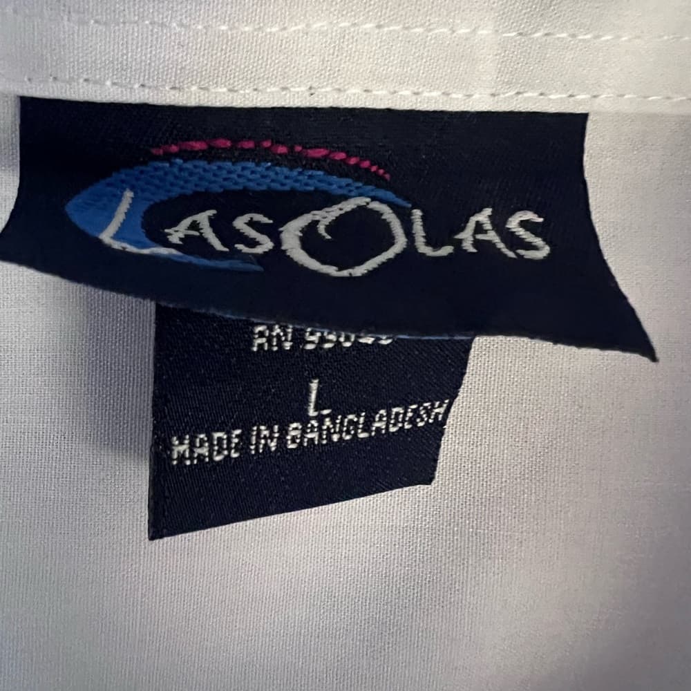 Las Olas oversized White Gold Butterfly Embroidered Button up shirt Size L - Thumbnail 4