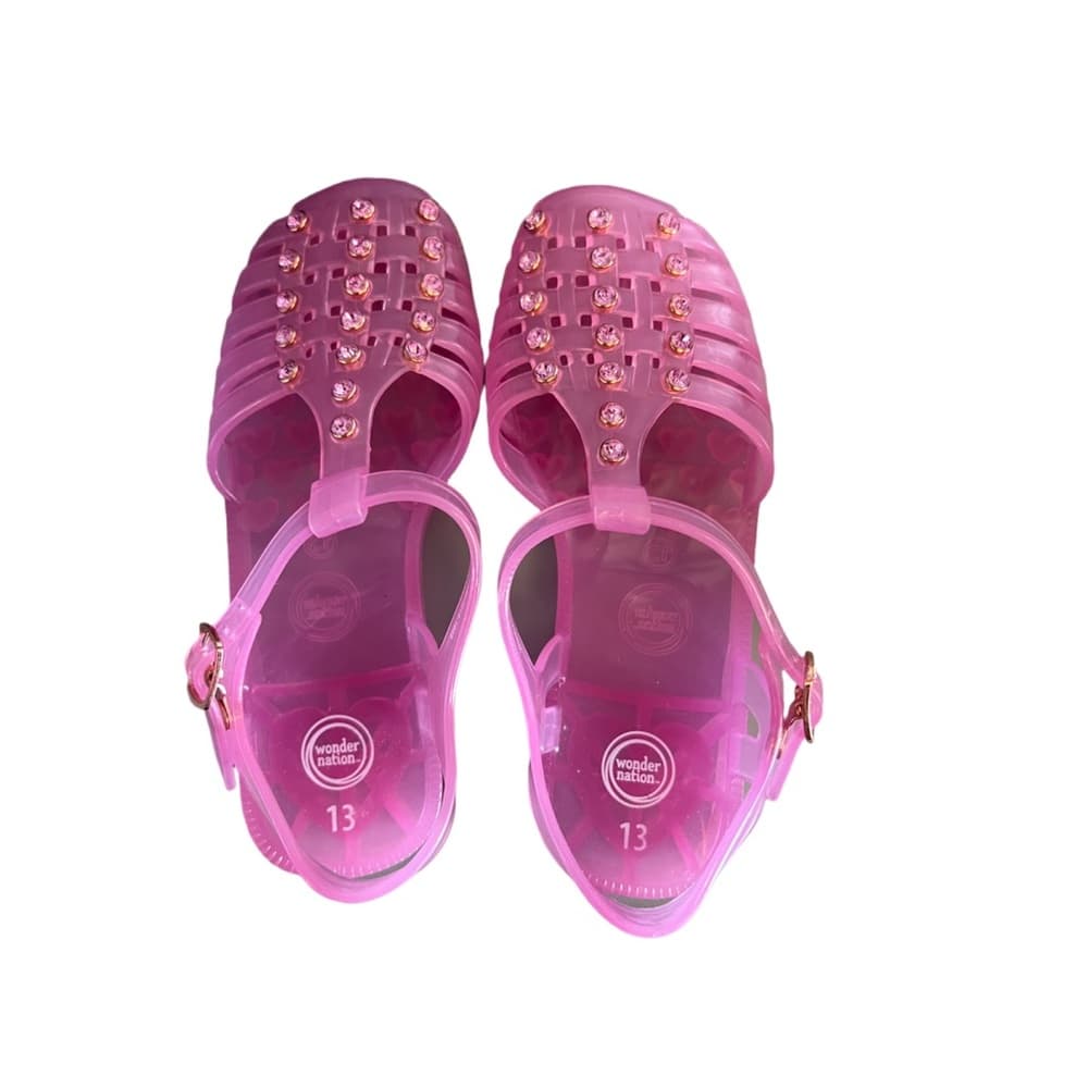 Girls Wonder Nation Pink Jelly Sandals Sz 13 Diamonds Pink Summer Breathable - Thumbnail 3