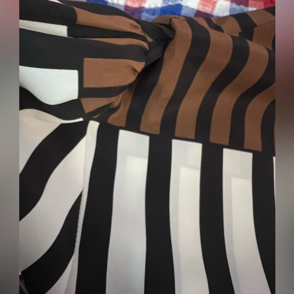 Women’s Lloyd Williams Striped Blouse Black White Brown Bow detail Size L/XL - Thumbnail 4