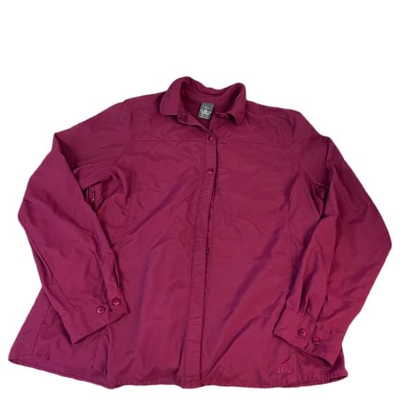 Women's REI outdoors/camping burgundy button down shirt size L - Thumbnail 11