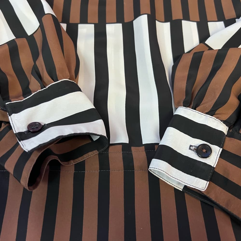 Women’s Lloyd Williams Striped Blouse Black White Brown Bow detail Size L/XL - Thumbnail 2