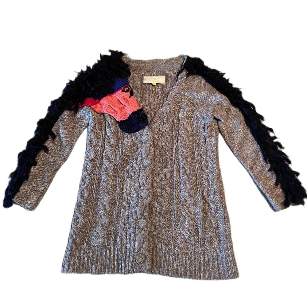 ANTHROPOLOGIE *RARE* 2010 Sz M Leifsdottir Horse Head Wool Chunky Knit Sweater - Thumbnail 2