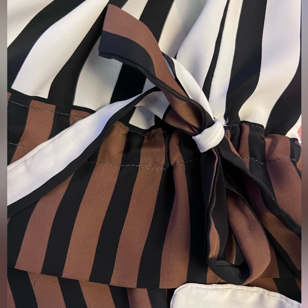 Women’s Lloyd Williams Striped Blouse Black White Brown Bow detail Size L/XL - Thumbnail 3