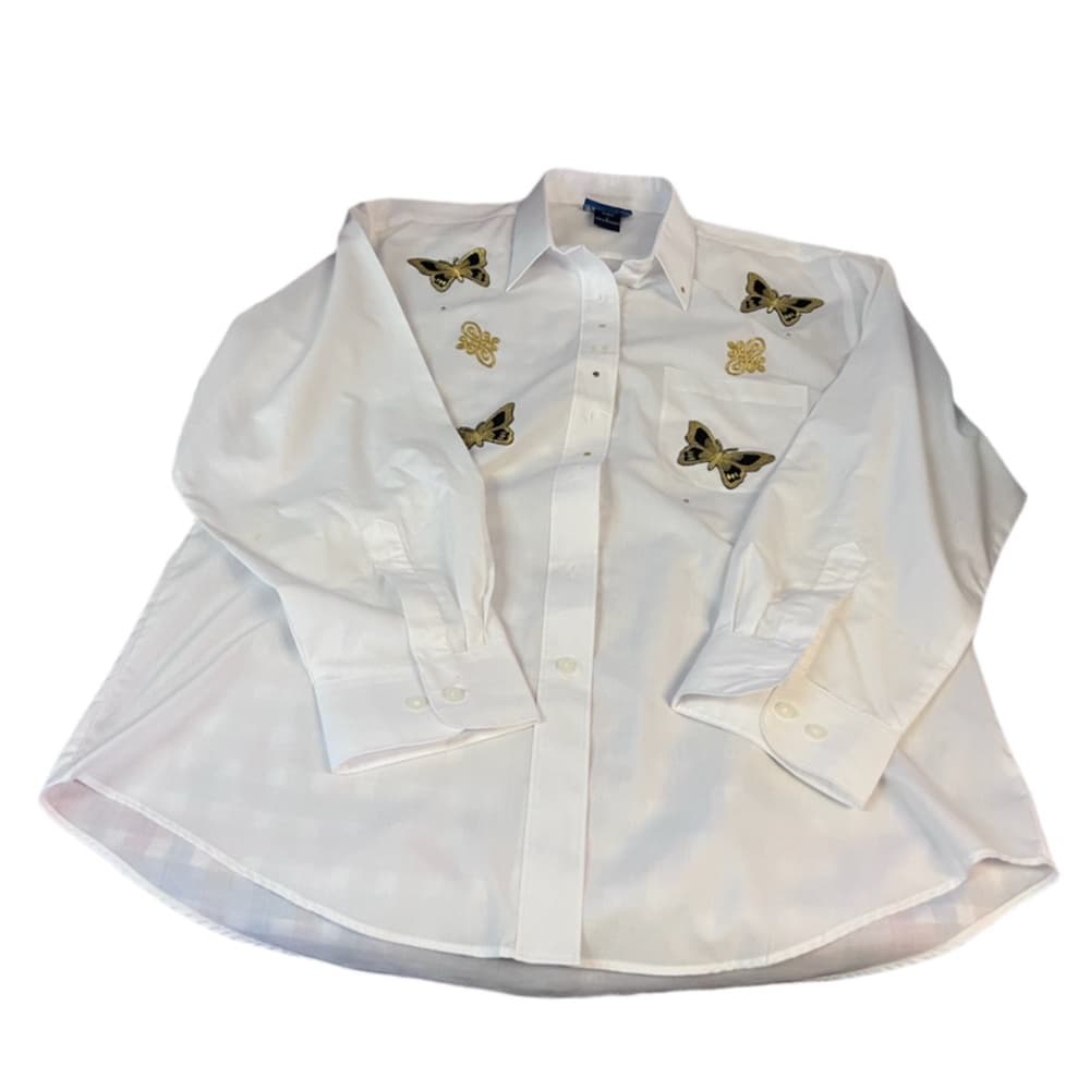 Las Olas oversized White Gold Butterfly Embroidered Button up shirt Size L - Thumbnail 7