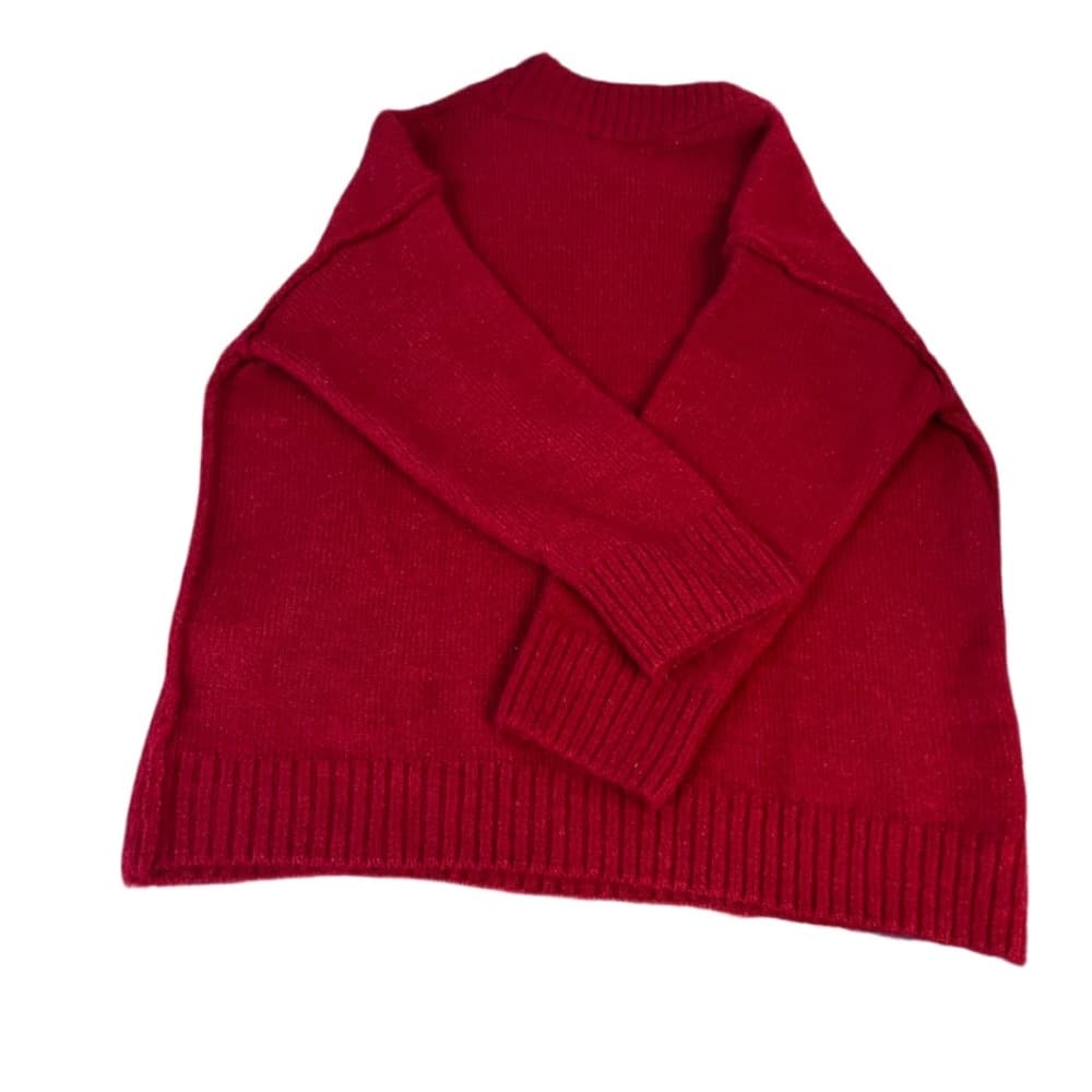 Wild Fable Size M Deep Red Chunky Knit V Neck Sweater - Thumbnail 6