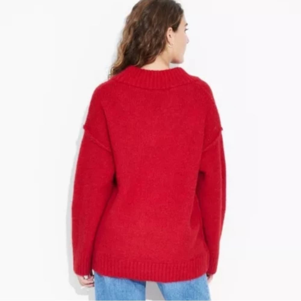Wild Fable Size M Deep Red Chunky Knit V Neck Sweater - Thumbnail 4