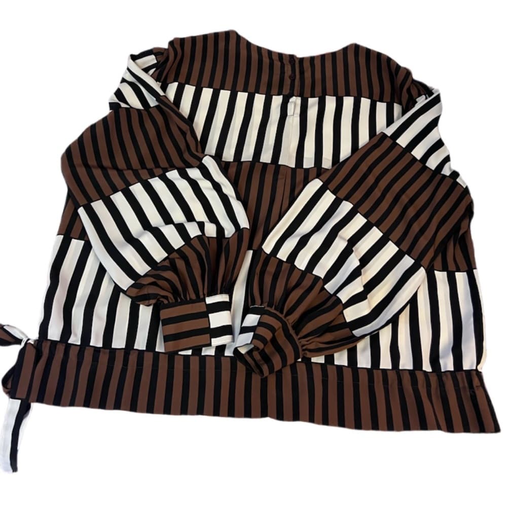 Women’s Lloyd Williams Striped Blouse Black White Brown Bow detail Size L/XL - Thumbnail 8