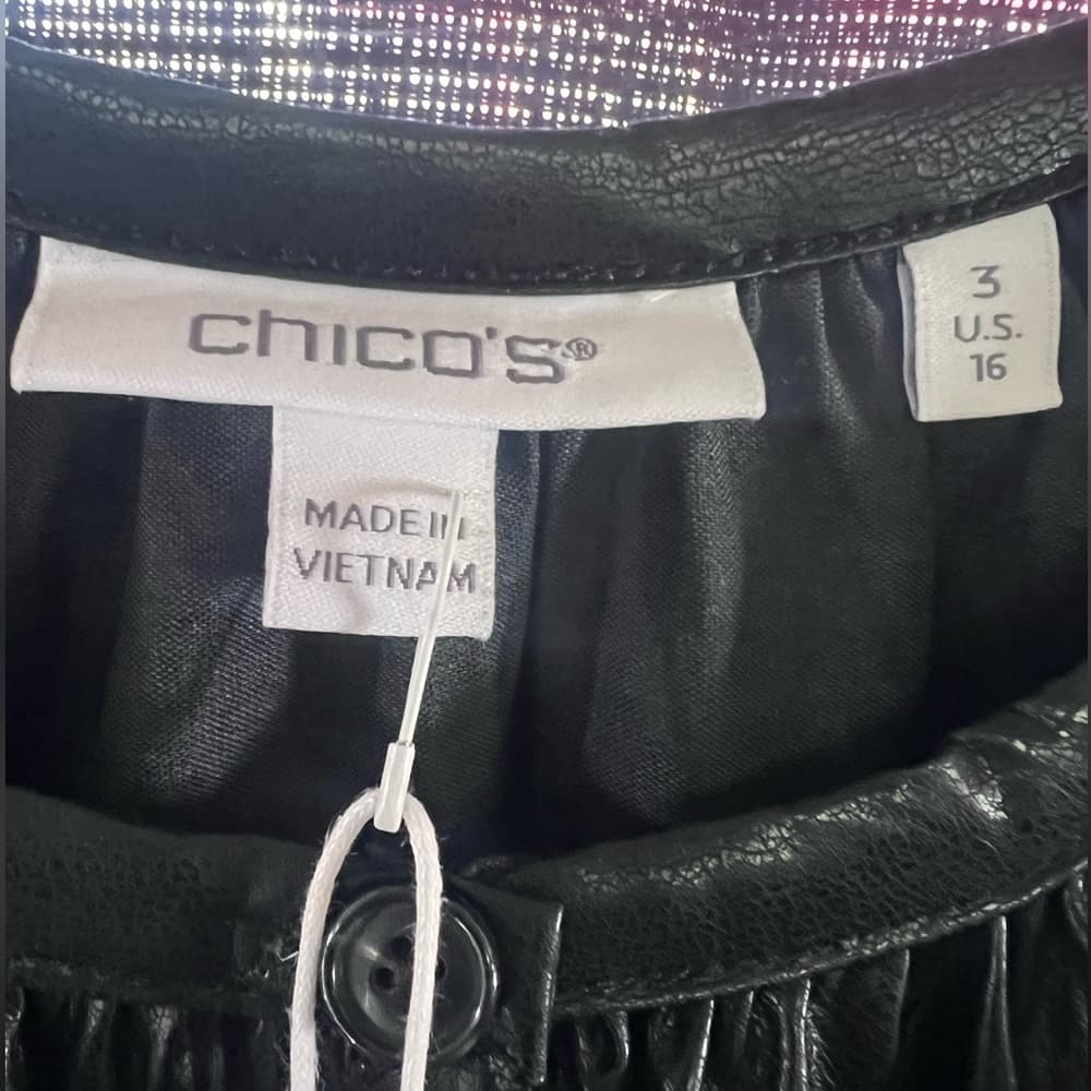 Chico's Solid Black Pleather Midi Dress Tiered W/ Pockets Size 3 (US 16) NWT - Thumbnail 5