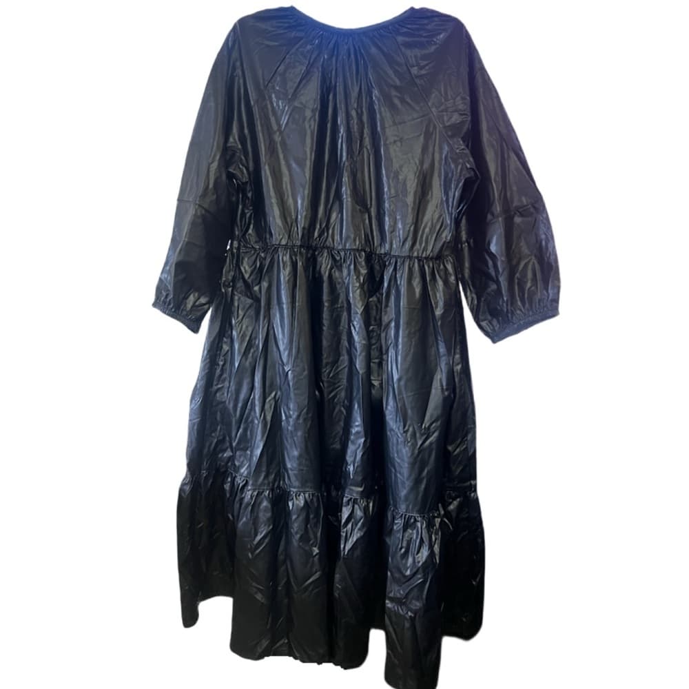 Chico's Solid Black Pleather Midi Dress Tiered W/ Pockets Size 3 (US 16) NWT - Thumbnail 4