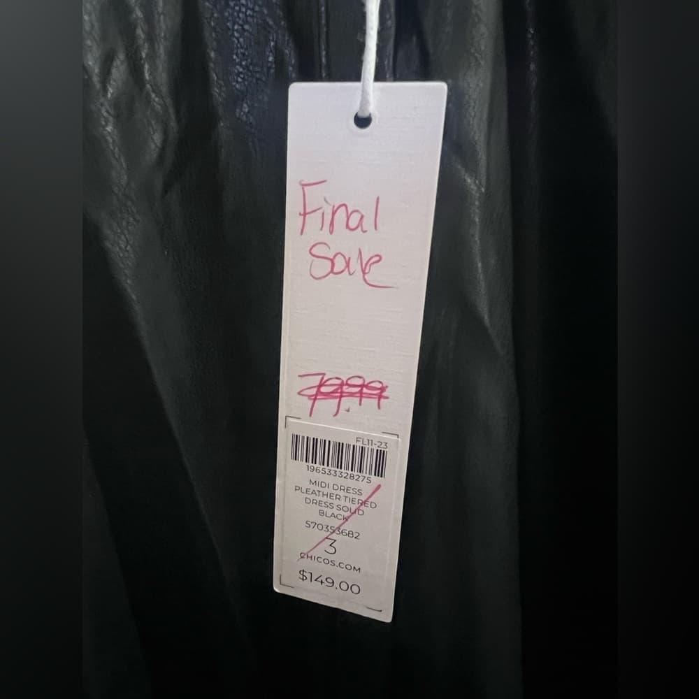 Chico's Solid Black Pleather Midi Dress Tiered W/ Pockets Size 3 (US 16) NWT - Thumbnail 7