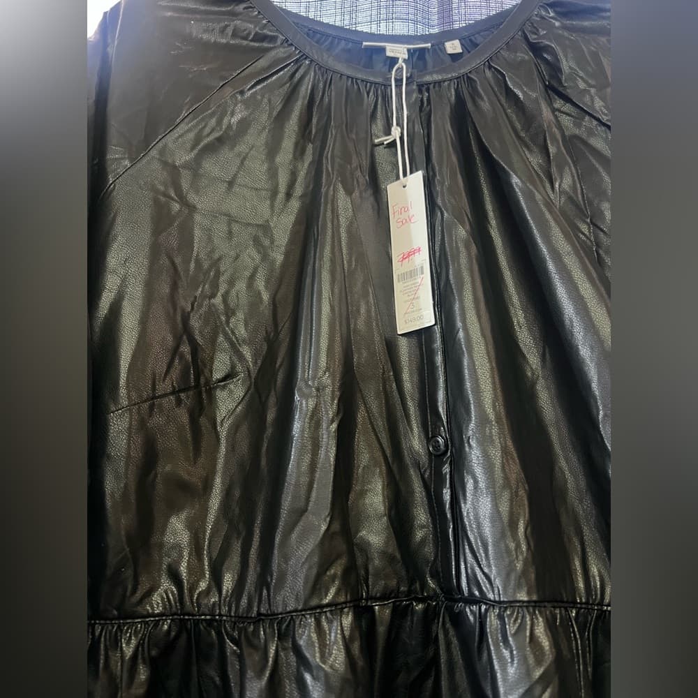 Chico's Solid Black Pleather Midi Dress Tiered W/ Pockets Size 3 (US 16) NWT - Thumbnail 11