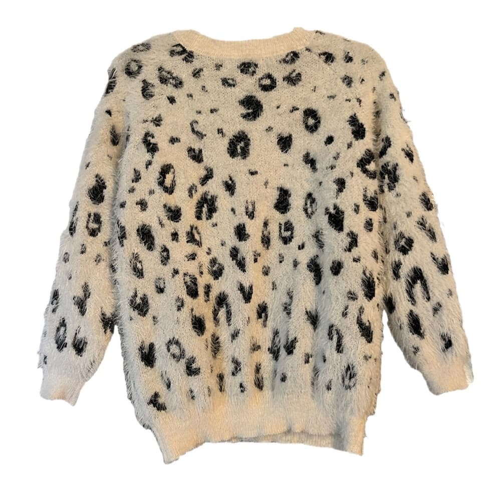 Jon & Anna fuzzy sweater black and white animal print size L EUC - Thumbnail 3