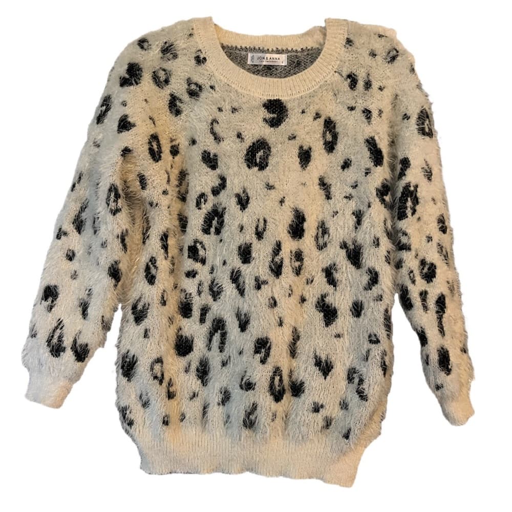 Jon & Anna fuzzy sweater black and white animal print size L EUC - Thumbnail 2