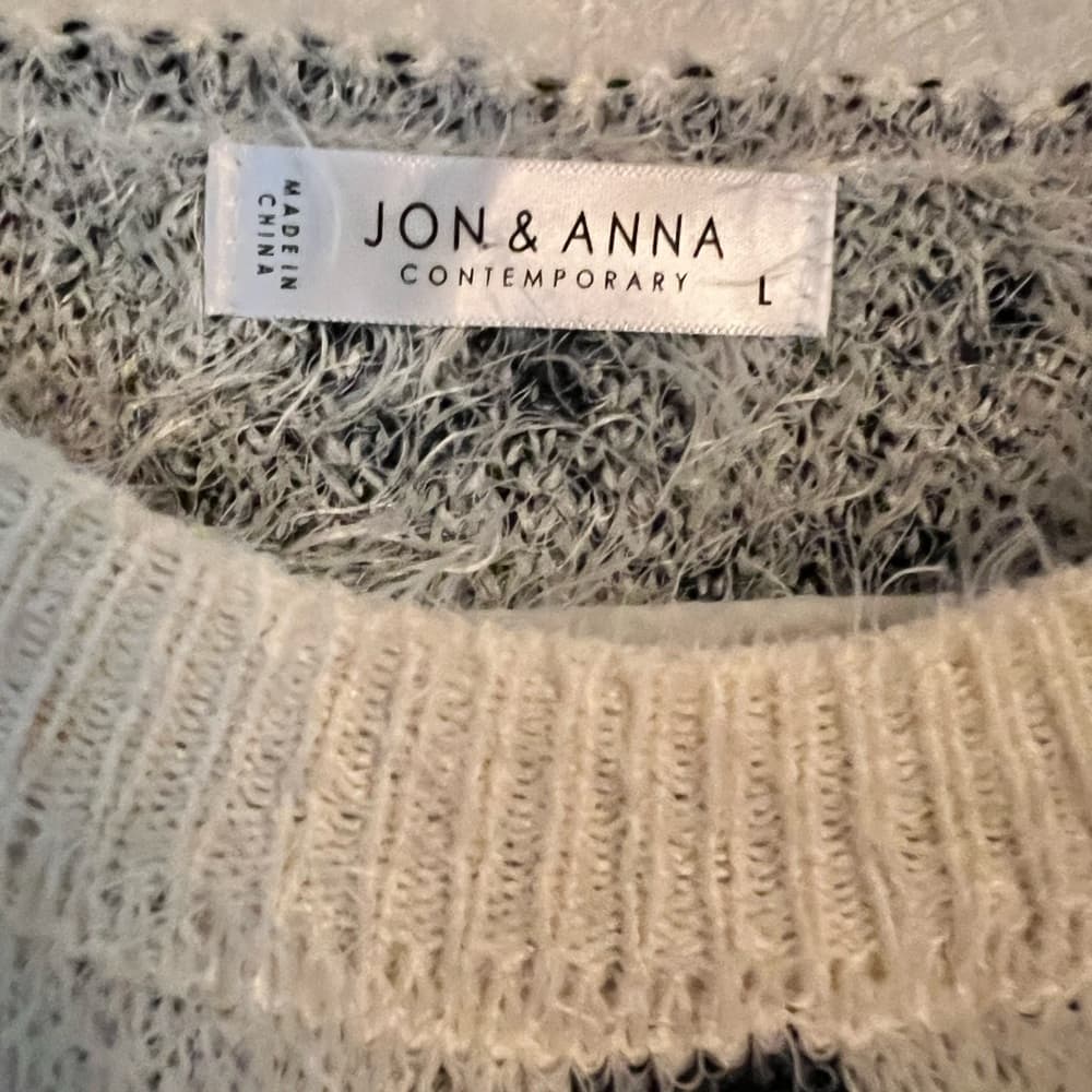 Jon & Anna fuzzy sweater black and white animal print size L EUC - Thumbnail 5