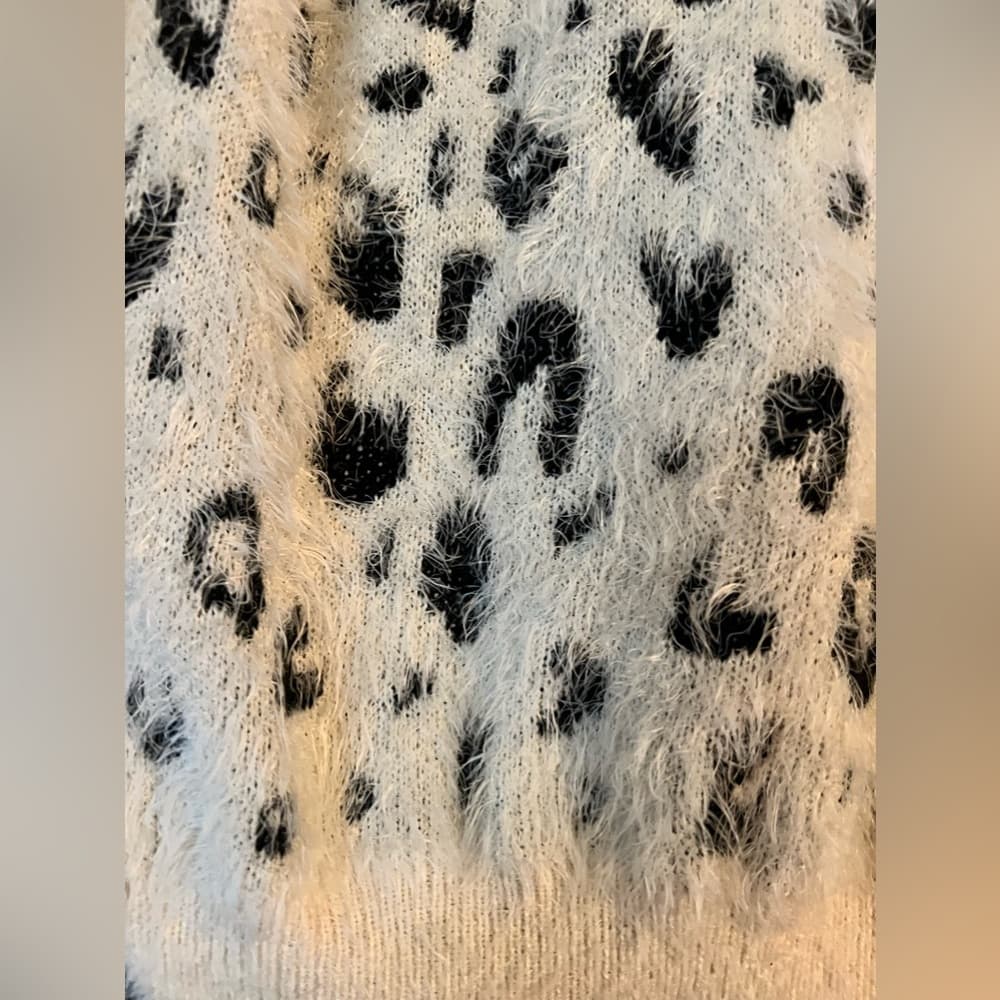 Jon & Anna fuzzy sweater black and white animal print size L EUC - Thumbnail 4
