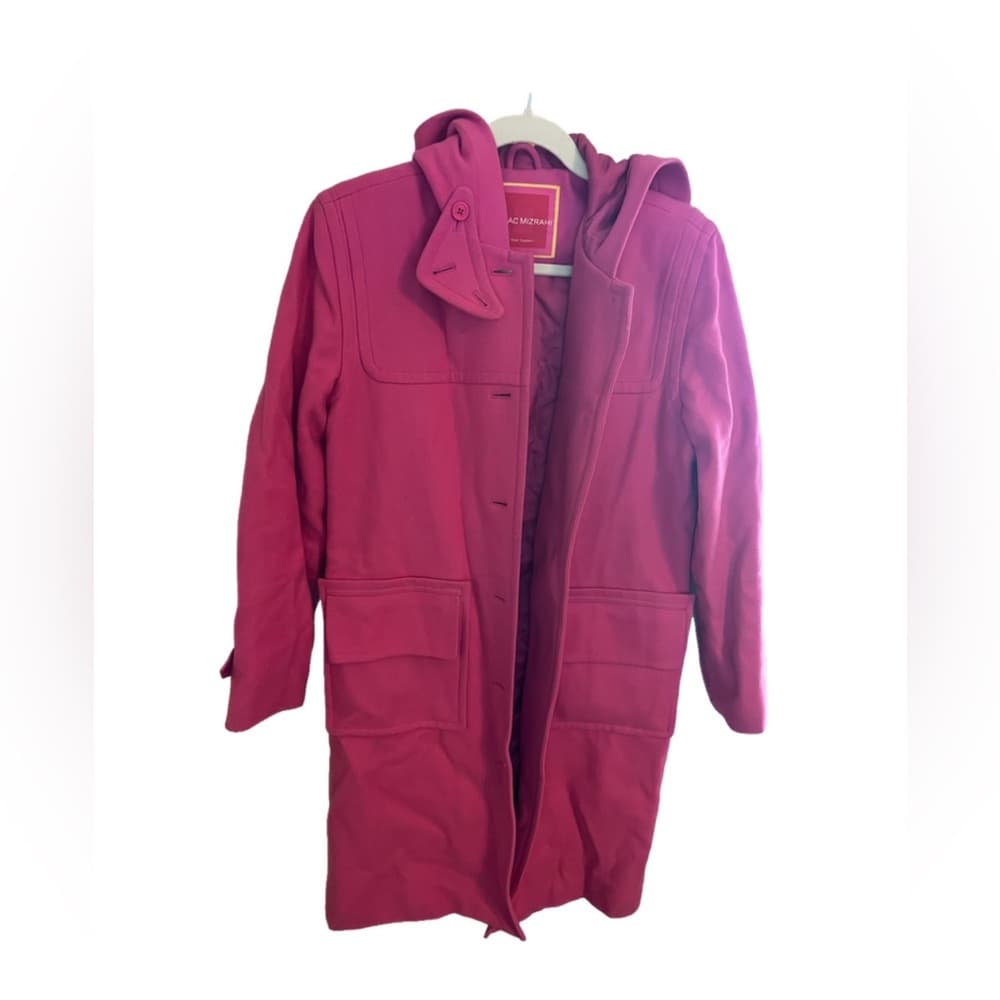 Isaac Mizrahi Long Wool Overcoat Pink Size M With Hood and Pockets - Thumbnail 7