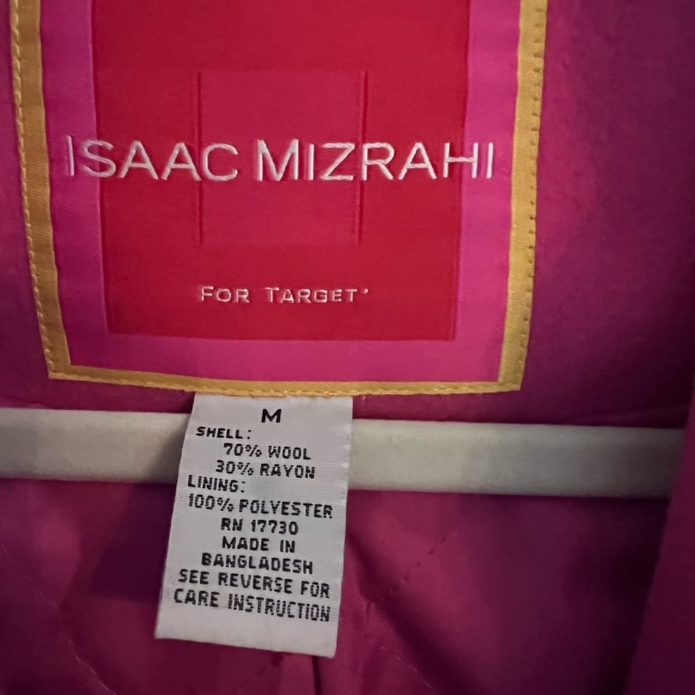 Isaac Mizrahi Long Wool Overcoat Pink Size M With Hood and Pockets - Thumbnail 5