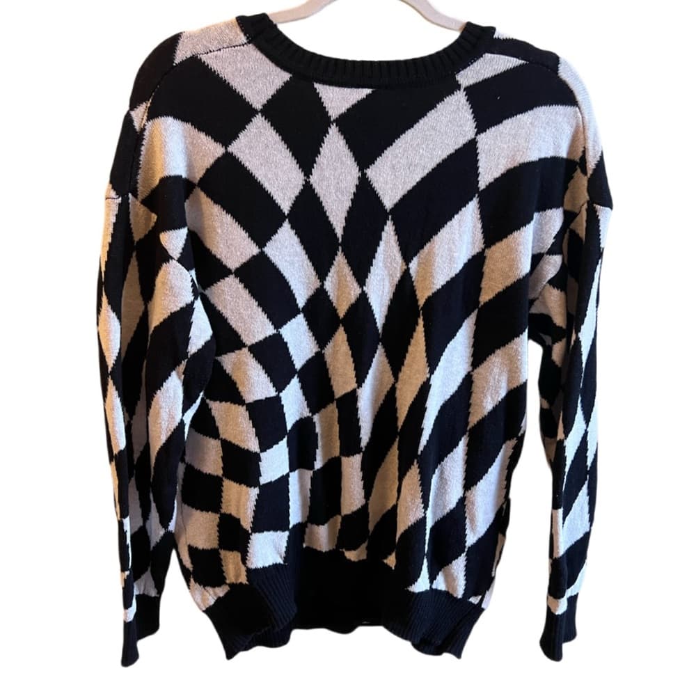 DISNEY Mickey Mouse black/white Argyle Knit Pullover Crewneck Women's Size L - Thumbnail 3