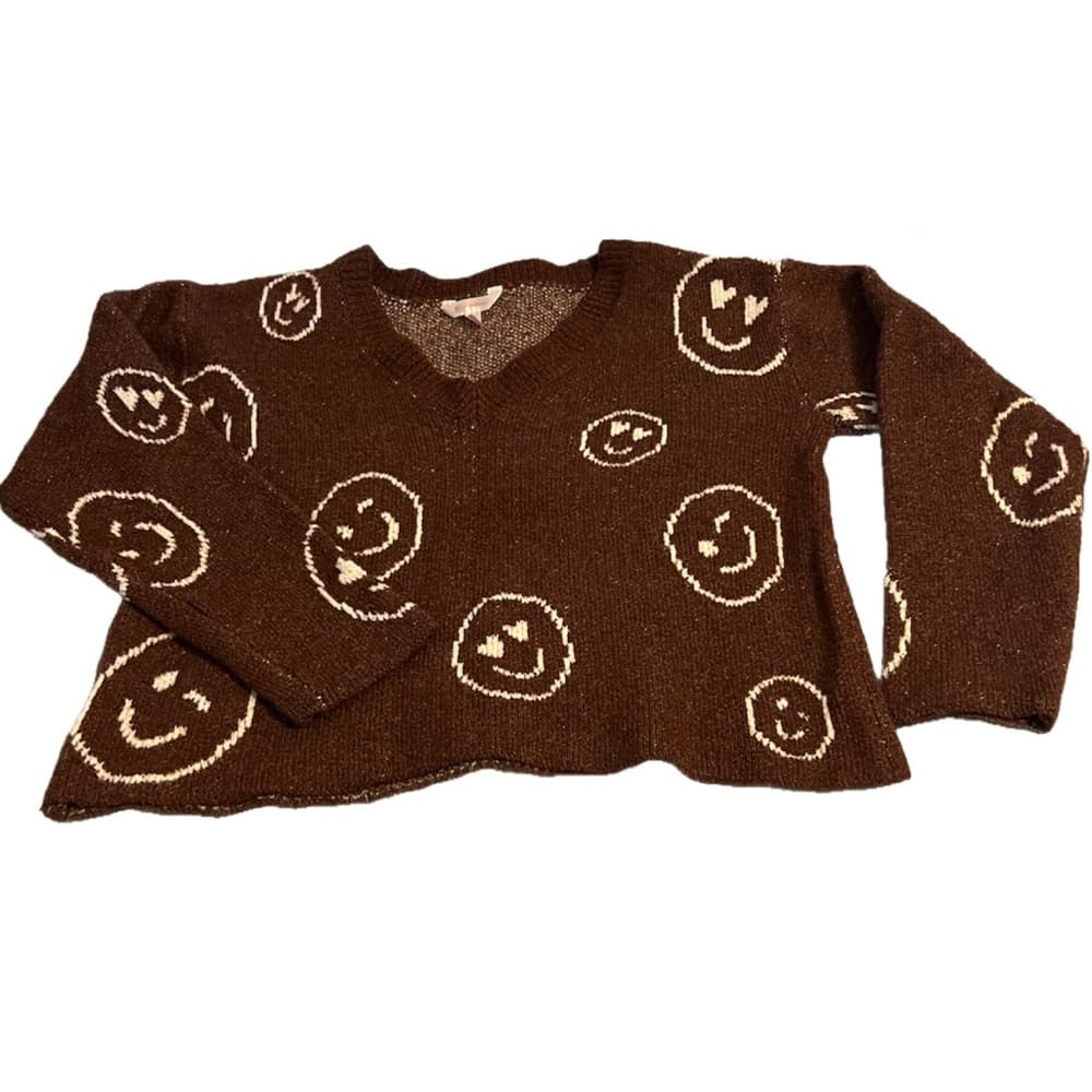 No Boundaries smiley face v-neck sweater size XL