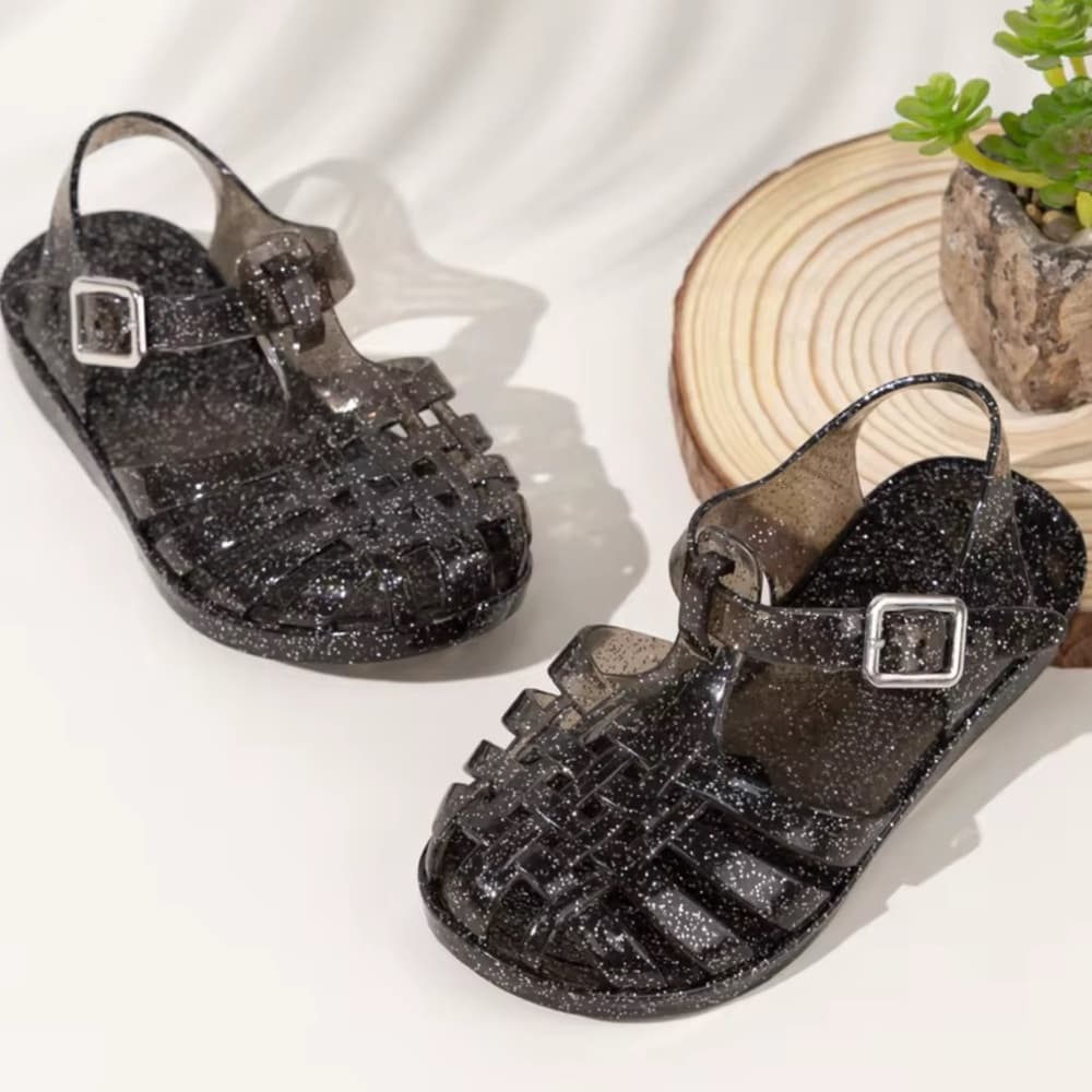 Toddler Girl Sz 8 Glitter Rubber Shoes With Buckle Summer Breathable