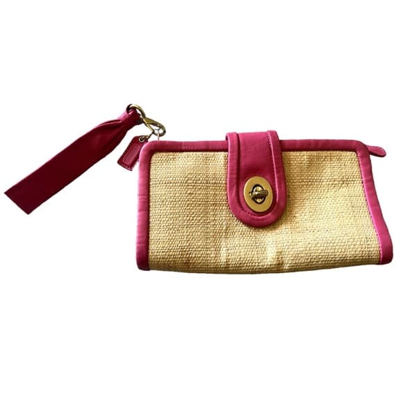 COACH woven straw pink wristlet - Thumbnail 2