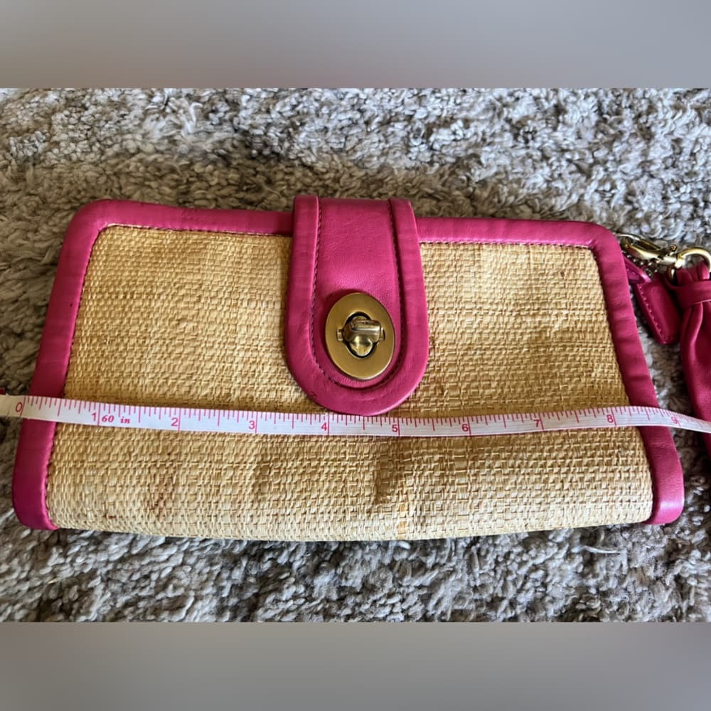 COACH woven straw pink wristlet - Thumbnail 8