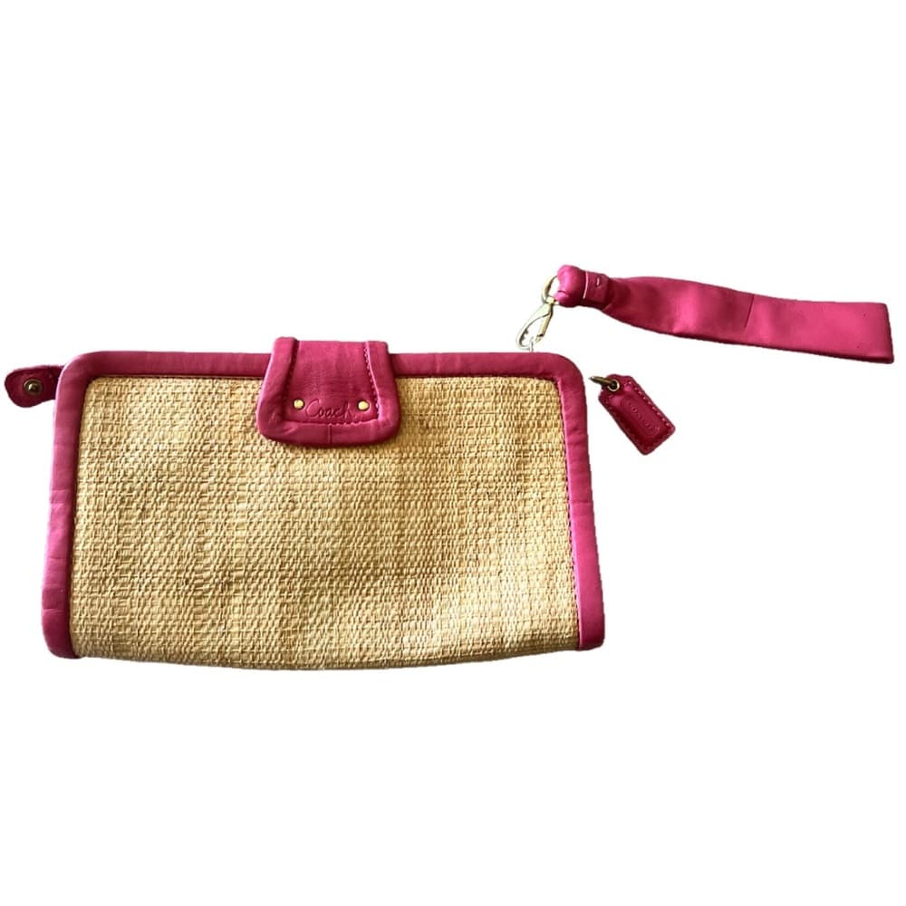 COACH woven straw pink wristlet - Thumbnail 3