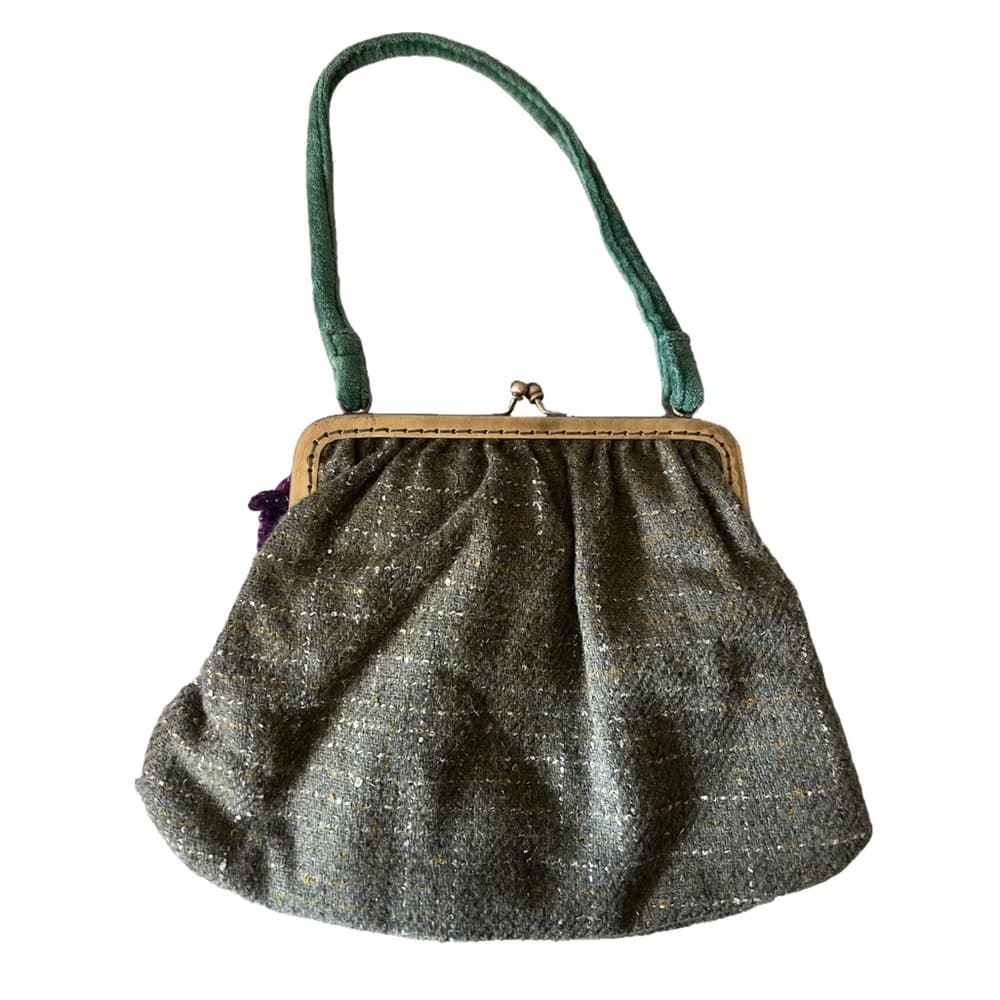 Accessorize Vintage Green Handbag With beads/flowers Kiss Lock Closure - Thumbnail 3