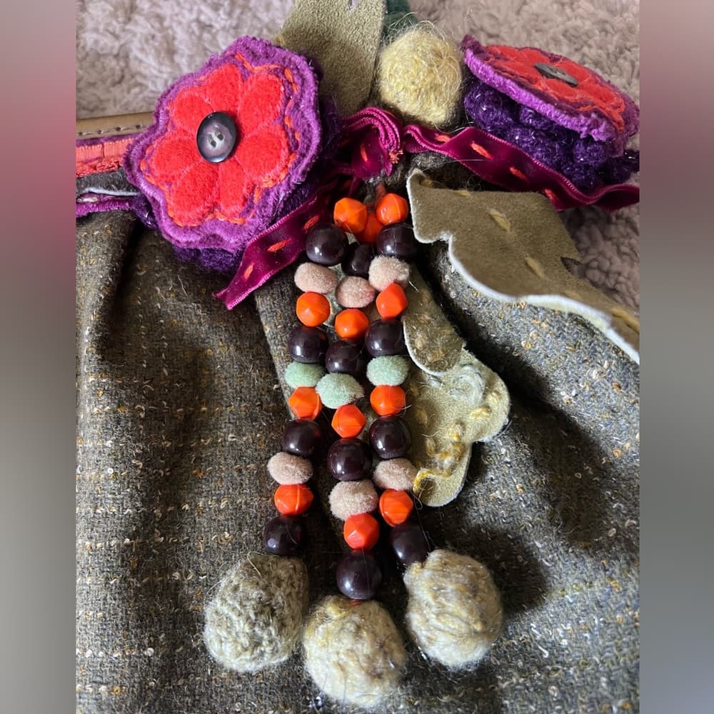 Accessorize Vintage Green Handbag With beads/flowers Kiss Lock Closure - Thumbnail 7