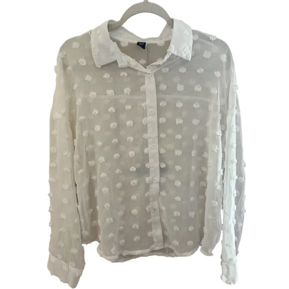 SHEIN Button Down Top Curve 0XL White Raised Dots Sheer - Thumbnail 9