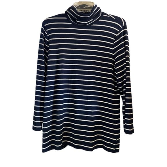 Lauren Ralph Lauren Navy and White Striped Top Sz XL Turtleneck Stretchy