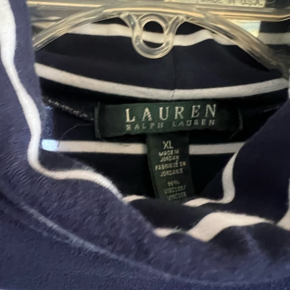 Lauren Ralph Lauren Navy and White Striped Top Sz XL Turtleneck Stretchy - Thumbnail 4