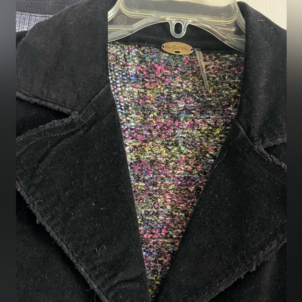 Women's Anthropologie One Girl Who Black and Multicolor Jacket Sz L - Thumbnail 4