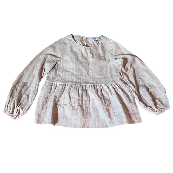 100% cotton Polagram cream blouse w ruffle and puff sleeve detailing size S - Thumbnail 10