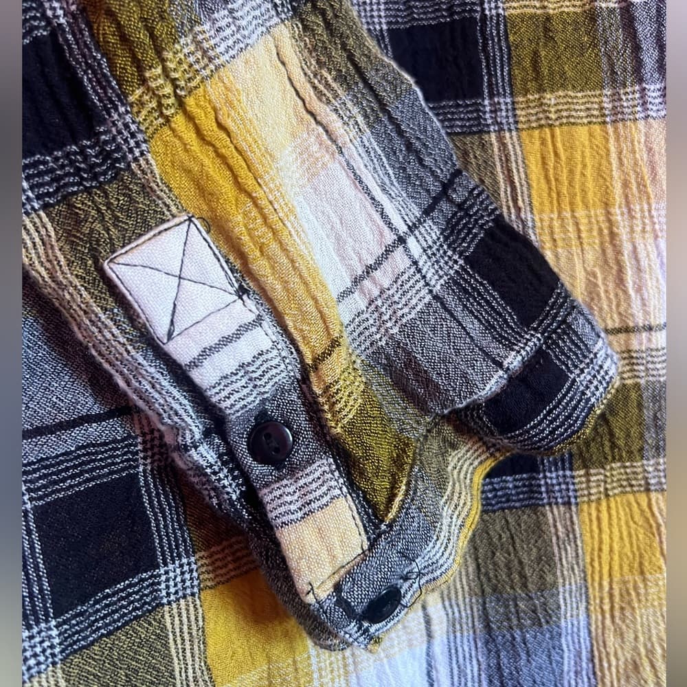 Anthropologie Maeve Black/Yellow Embroidered Plaid Top sz XS/S Oversized - Thumbnail 5