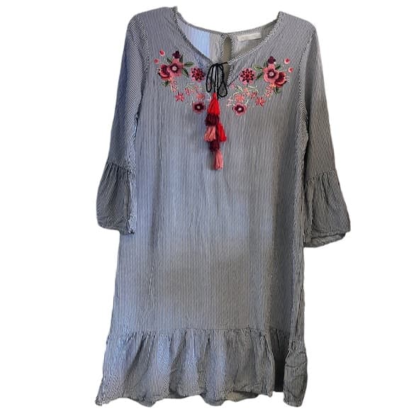 Harmony + Hacov Sz M Striped Tunic/Dress with Floral Embroidery and Tassels - Thumbnail 8