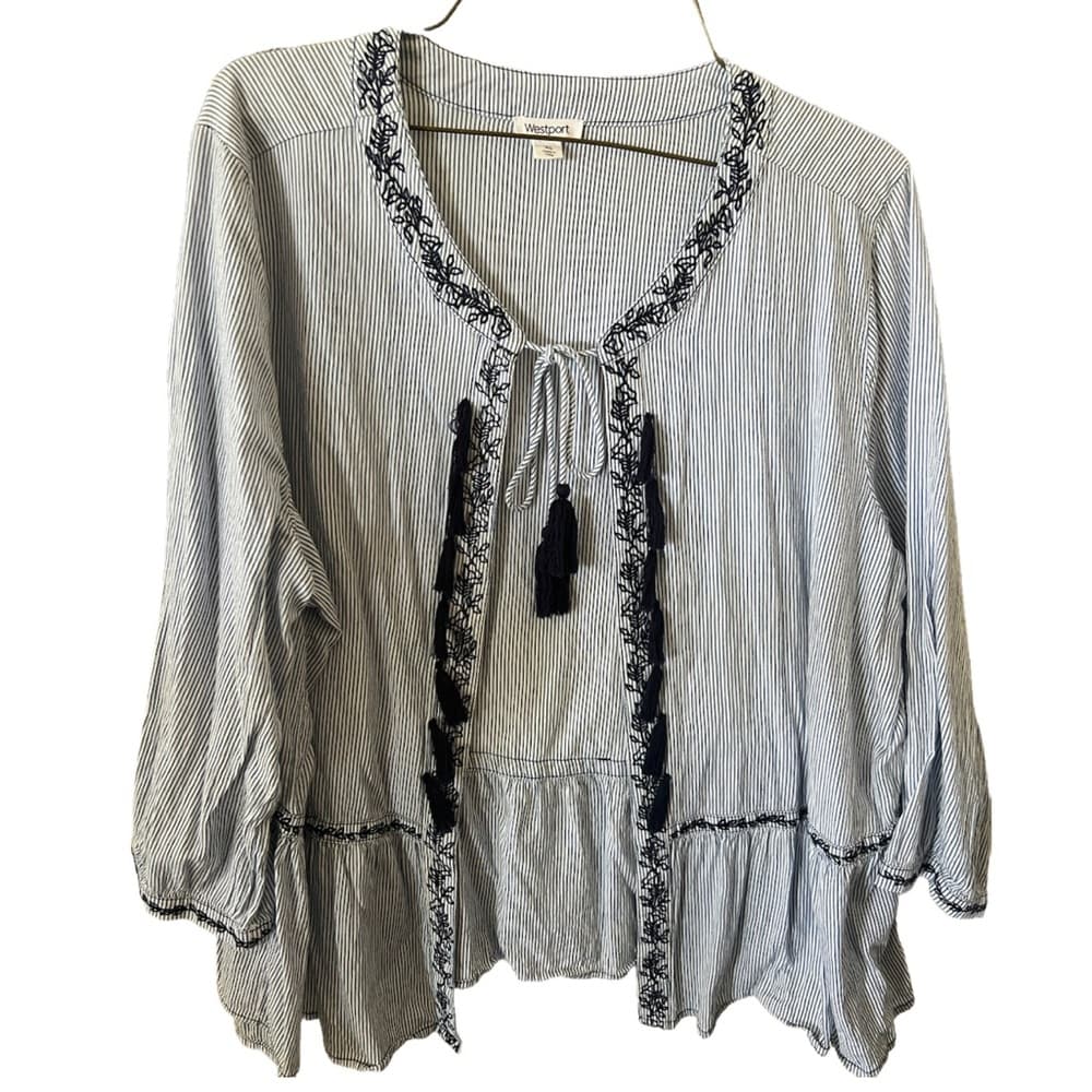 Westport women's blouse with embroidery and tassle detailing size XL - Thumbnail 5