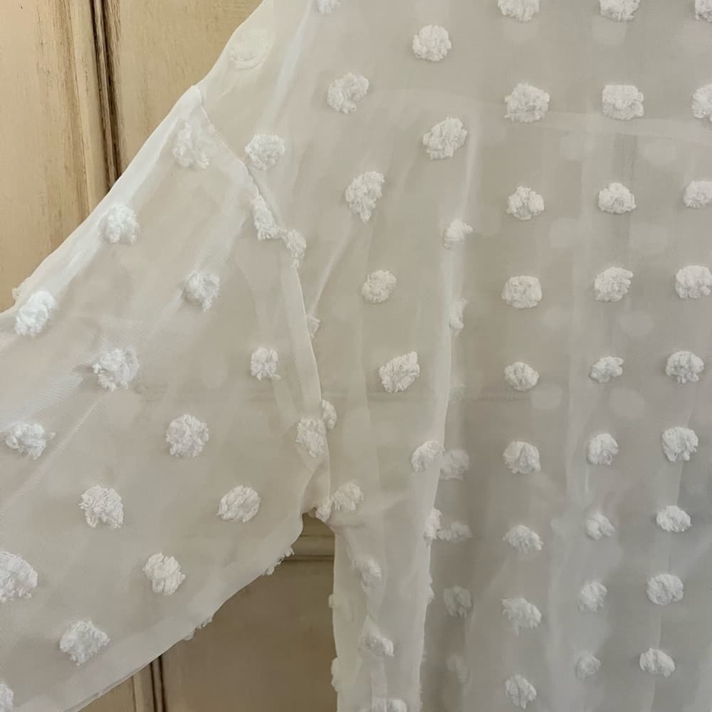 SHEIN Button Down Top Curve 0XL White Raised Dots Sheer - Thumbnail 7