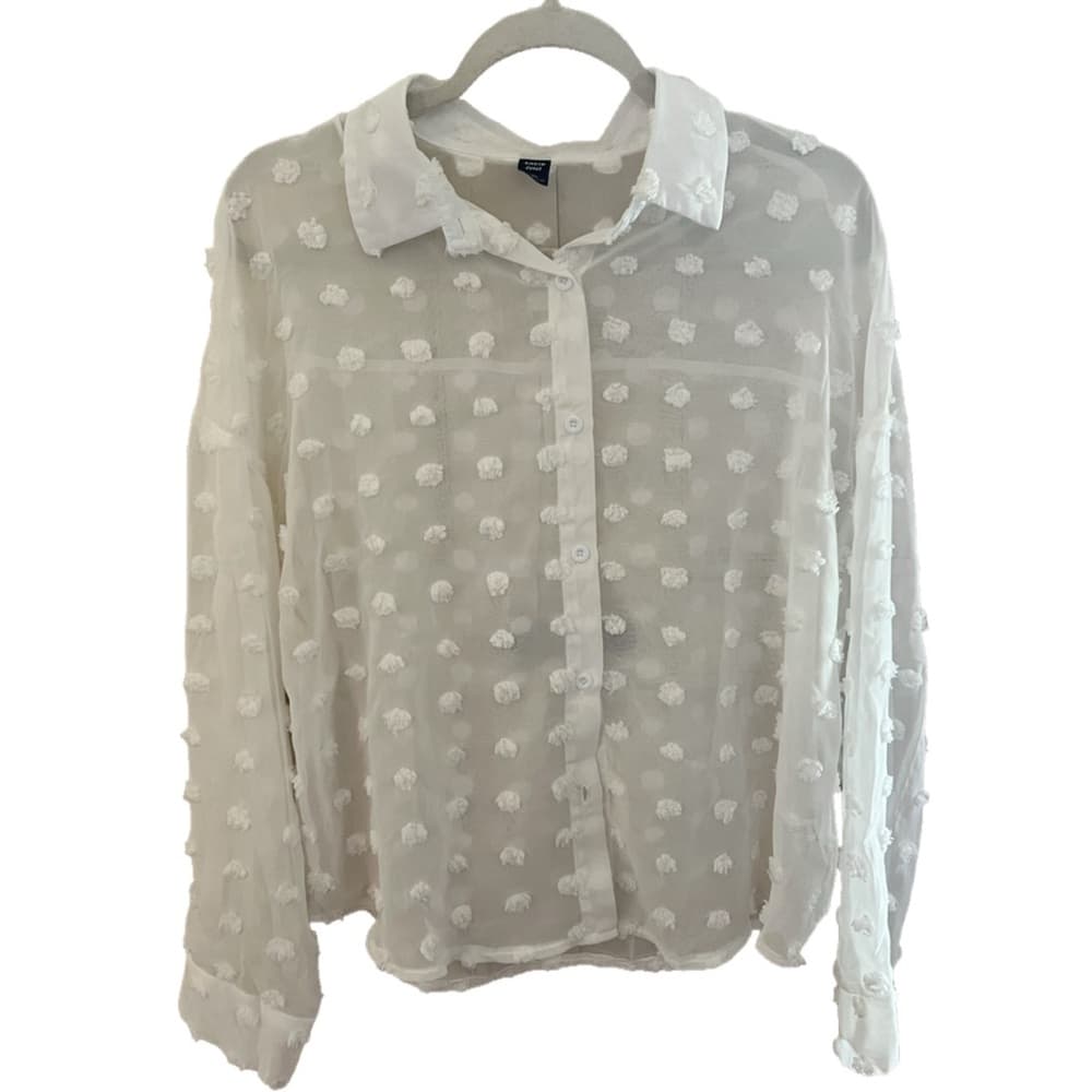 SHEIN Button Down Top Curve 0XL White Raised Dots Sheer - Thumbnail 8