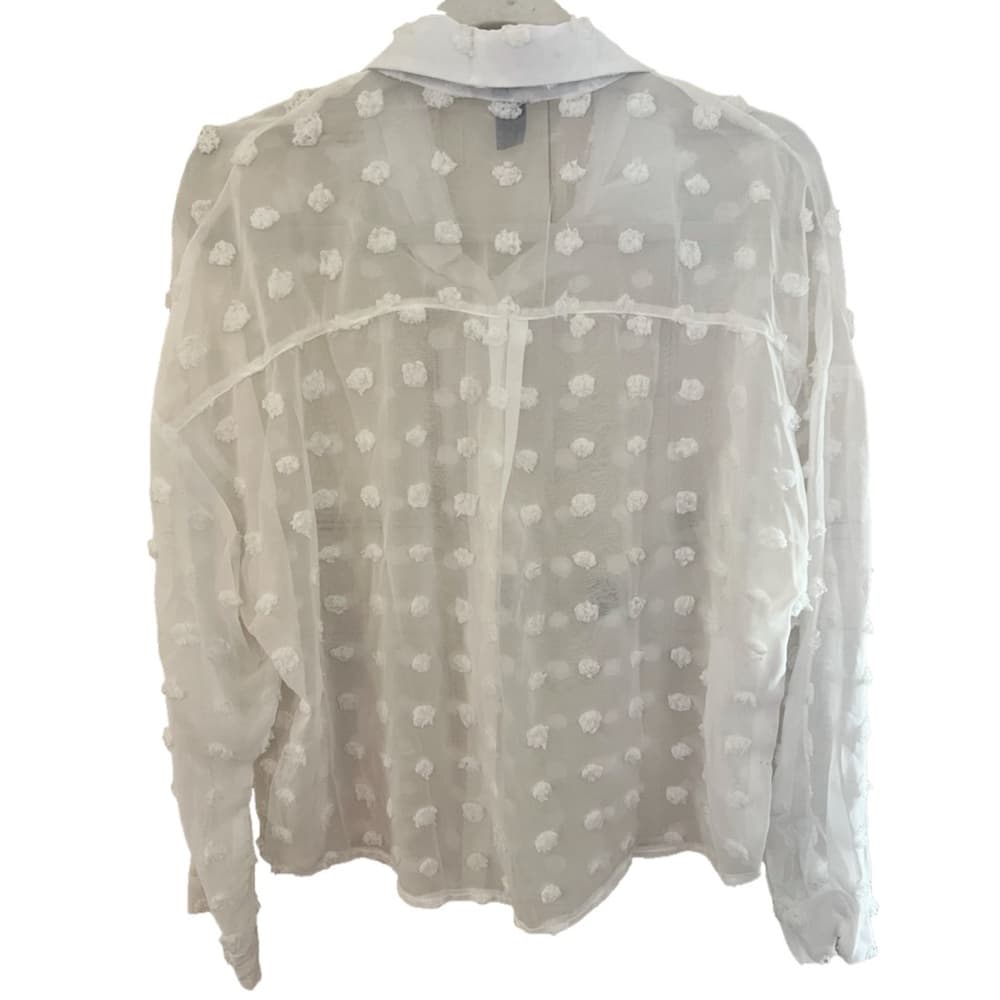 SHEIN Button Down Top Curve 0XL White Raised Dots Sheer