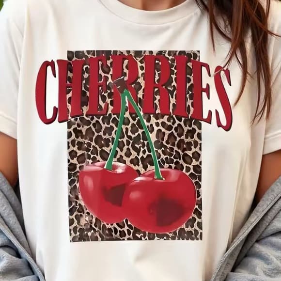 NWOT Cherries Leopard Print Graphic T-Shirt Women’s M