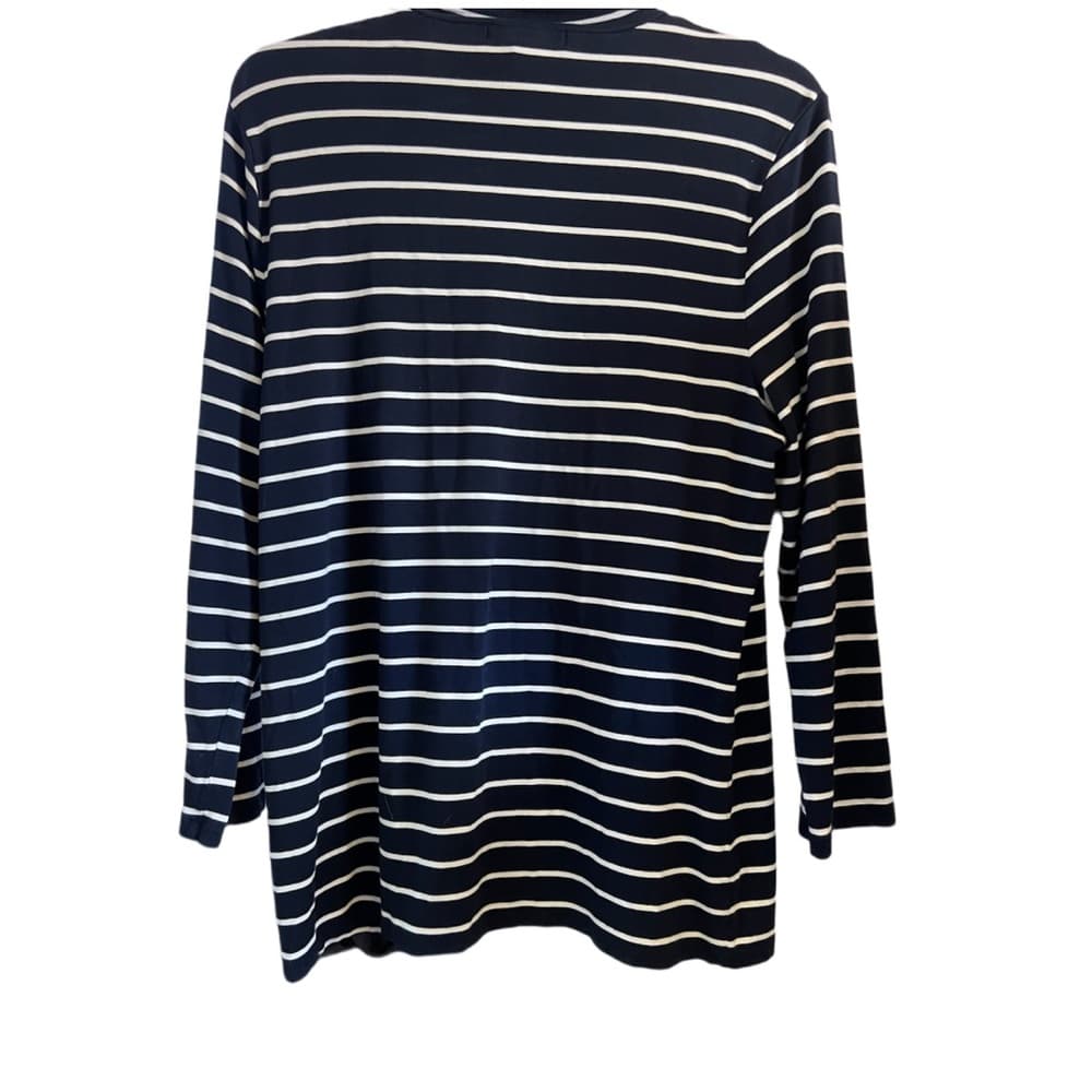 Lauren Ralph Lauren Navy and White Striped Top Sz XL Turtleneck Stretchy - Thumbnail 3
