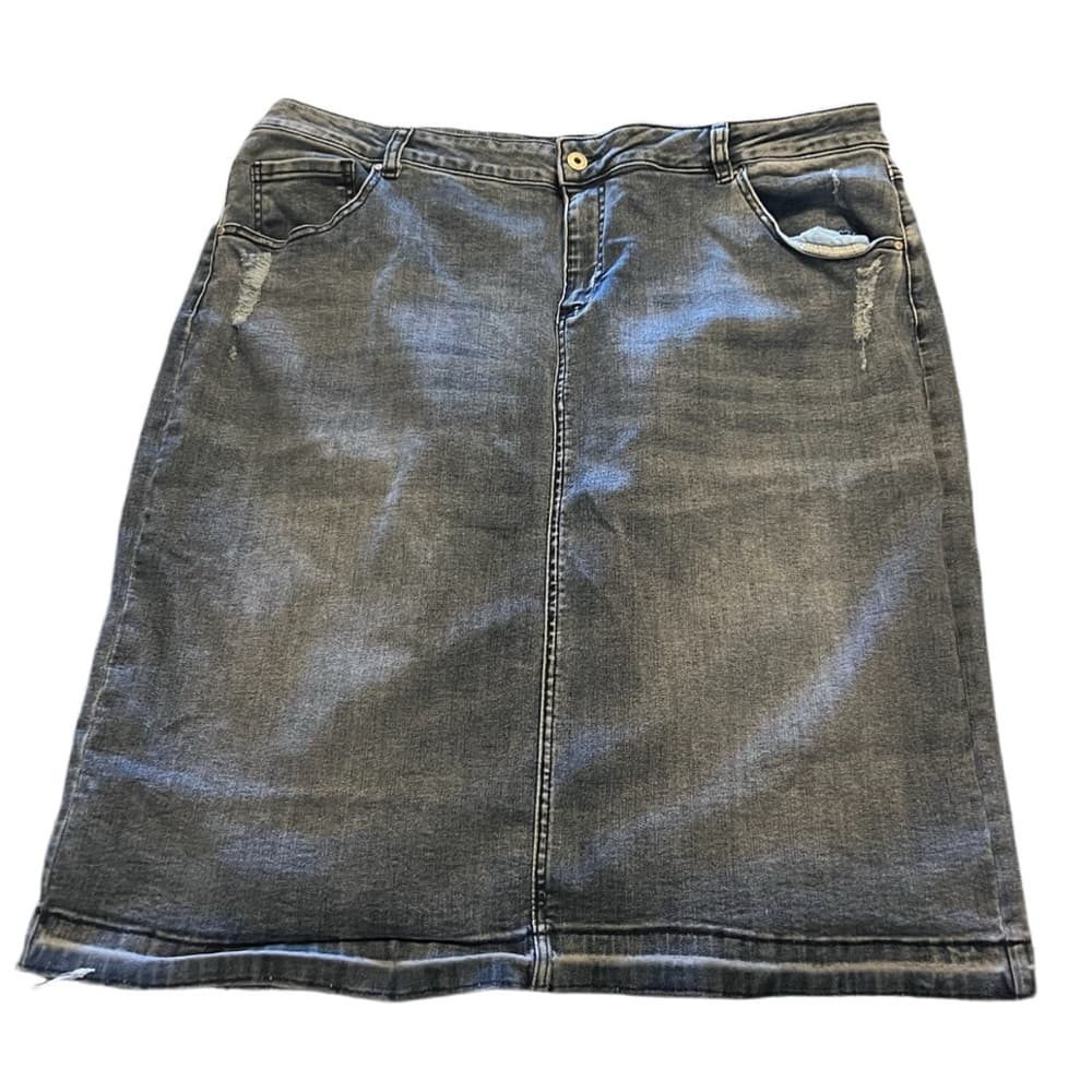 Jupe De Abby Midi Jean Skirt Sz 3XL Stretchy with Distressed Details