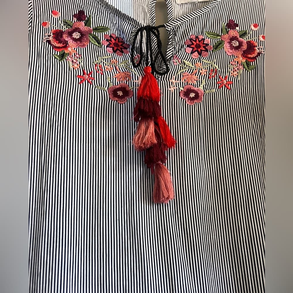 Harmony + Hacov Sz M Striped Tunic/Dress with Floral Embroidery and Tassels - Thumbnail 6