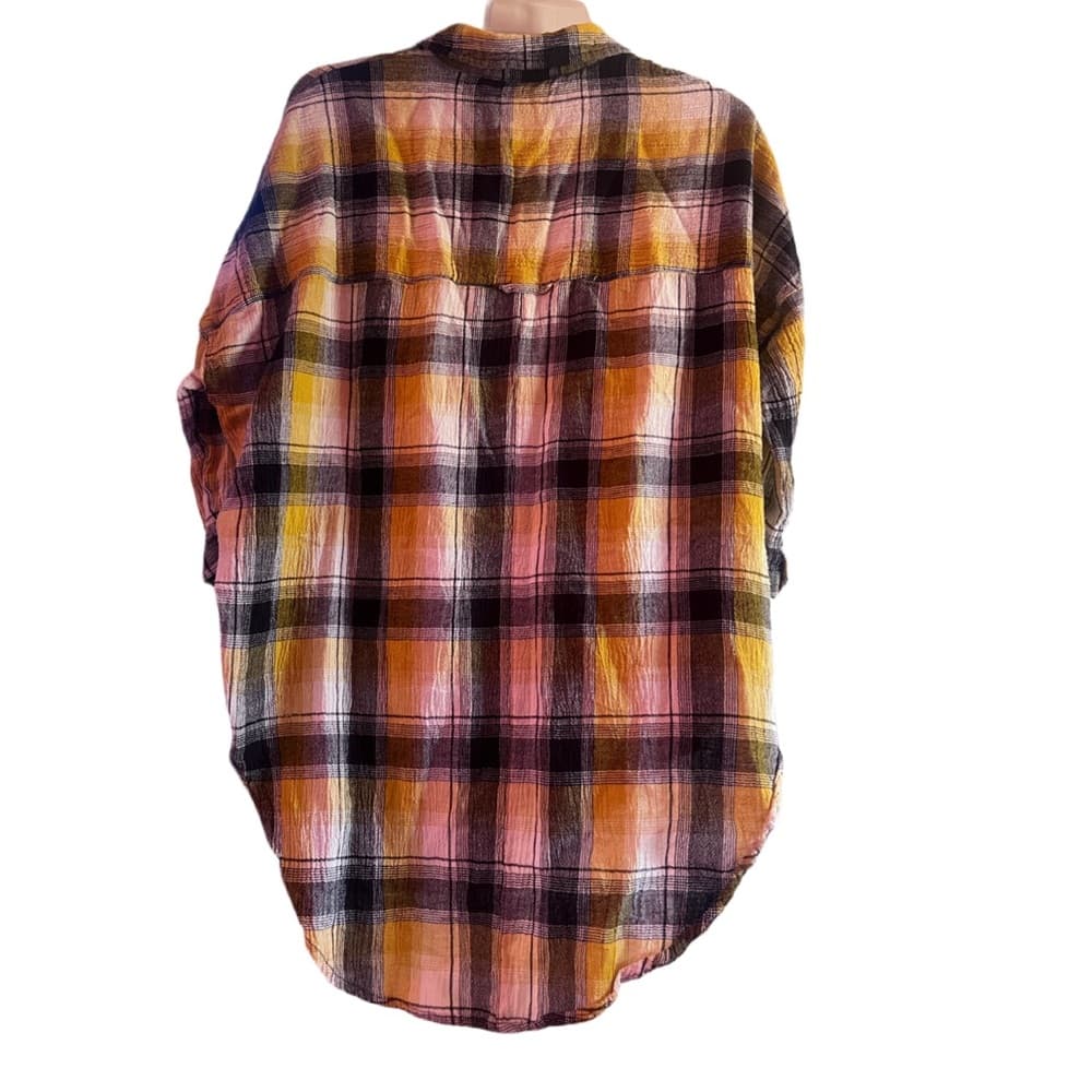 Anthropologie Maeve Black/Yellow Embroidered Plaid Top sz XS/S Oversized - Thumbnail 3