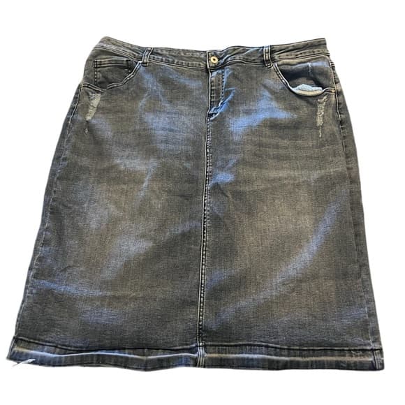 Jupe De Abby Midi Jean Skirt Sz 3XL Stretchy with Distressed Details - Thumbnail 2