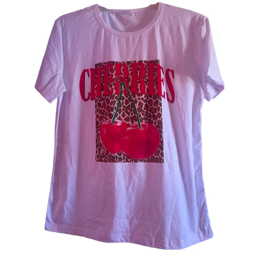 NWOT Cherries Leopard Print Graphic T-Shirt Women’s M - Thumbnail 3