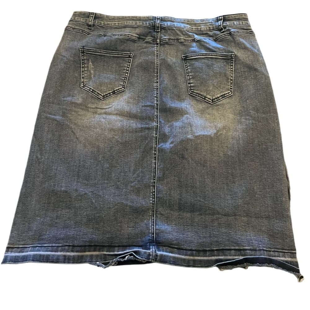 Jupe De Abby Midi Jean Skirt Sz 3XL Stretchy with Distressed Details - Thumbnail 3