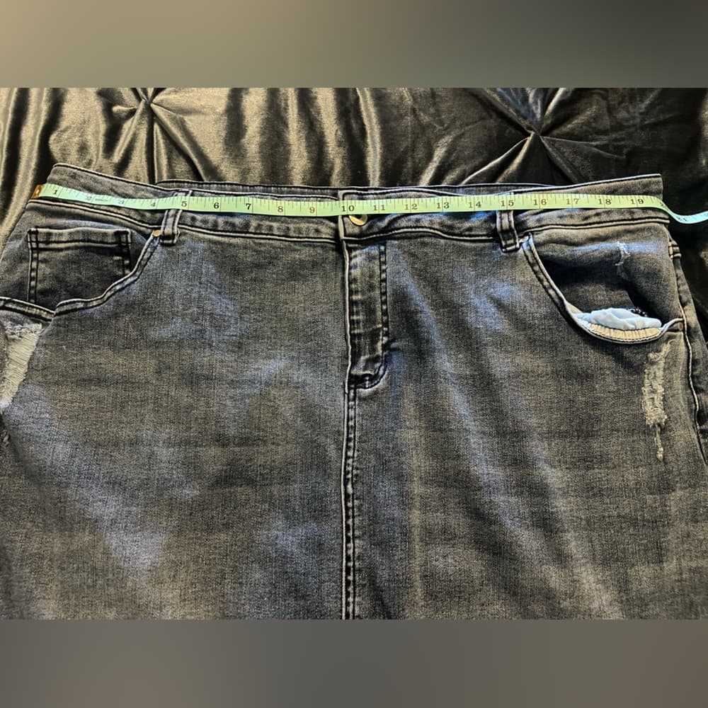 Jupe De Abby Midi Jean Skirt Sz 3XL Stretchy with Distressed Details - Thumbnail 6